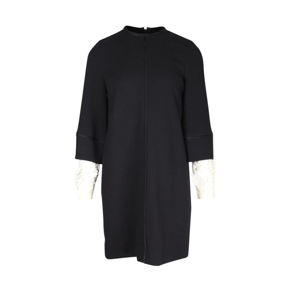 Victoria Beckham Lace Sleeves Shift Dress in Black Wool